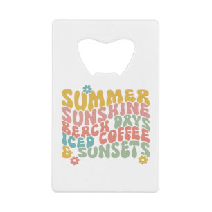 Retro Groovy Zomer Roze Monogram Naam Creditkaart Flessenopener