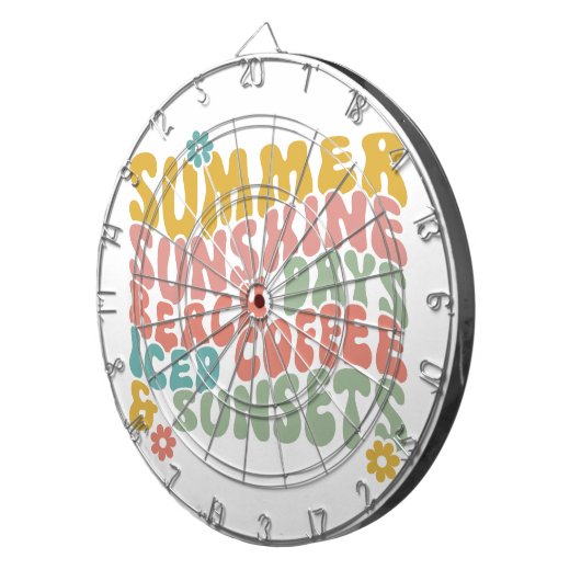 Retro Groovy Zomer Roze Monogram Naam Dartbord (Voorkant Rechts)