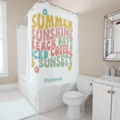 Retro Groovy Zomer Roze Monogram Naam Douchegordijn (In situ)