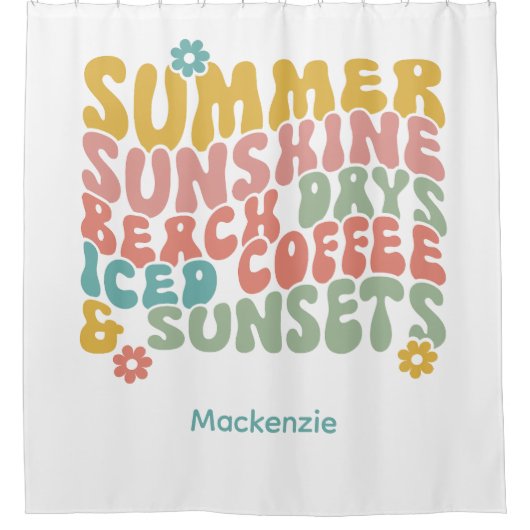 Retro Groovy Zomer Roze Monogram Naam Douchegordijn (Voorkant)