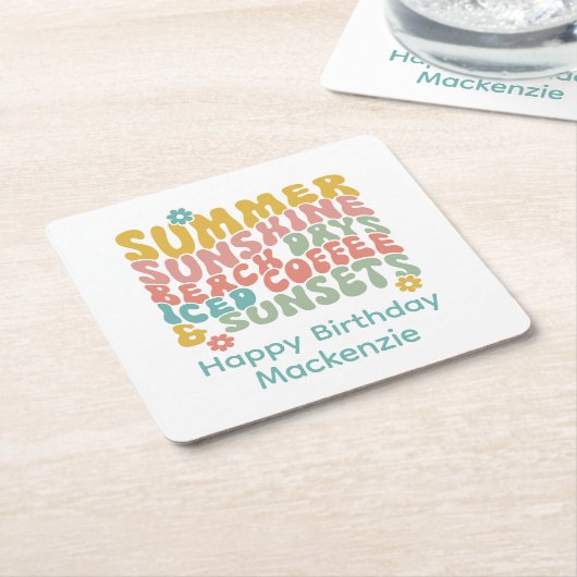 Retro Groovy Zomer Roze Monogram Naam Kartonnen Onderzetters (Schuin)