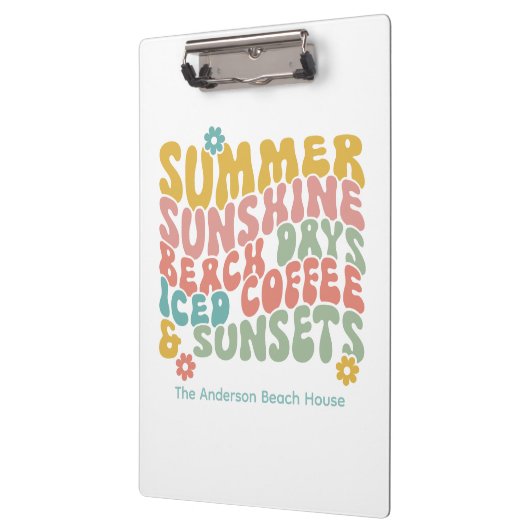 Retro Groovy Zomer Roze Monogram Naam Klembord (Links)