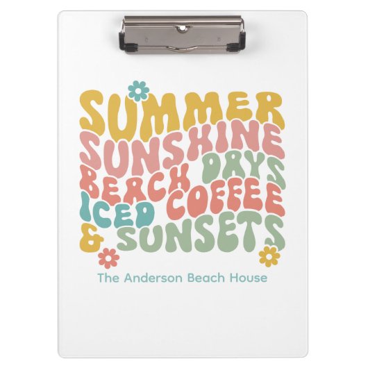 Retro Groovy Zomer Roze Monogram Naam Klembord (Voorkant)