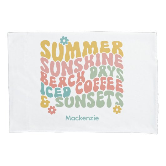 Retro Groovy Zomer Roze Monogram Naam Kussensloop (Voorkant)