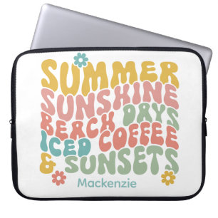 Retro Groovy Zomer Roze Monogram Naam Laptop Sleeve