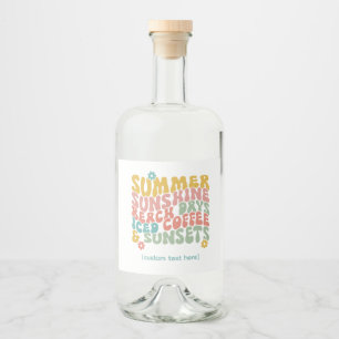 Retro Groovy Zomer Roze Monogram Naam Likeurfles Etiket