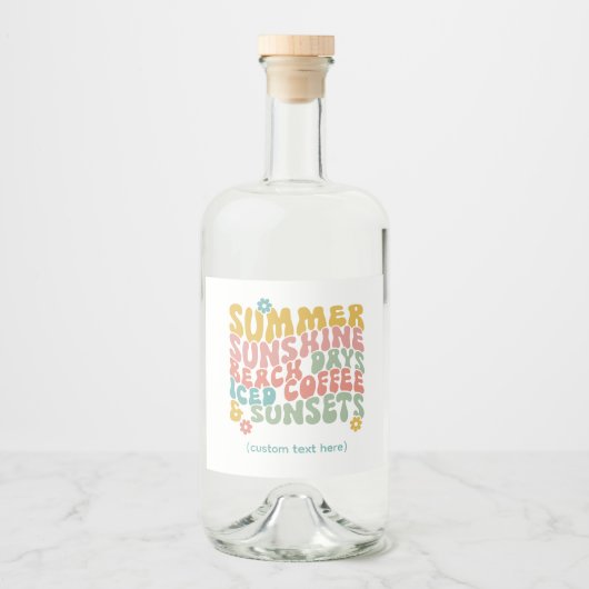 Retro Groovy Zomer Roze Monogram Naam Likeurfles Etiket (Voorkant)