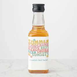 Retro Groovy Zomer Roze Monogram Naam Likeurfles Etiket