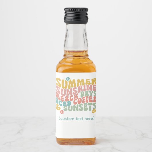 Retro Groovy Zomer Roze Monogram Naam Likeurfles Etiket (Voorkant)