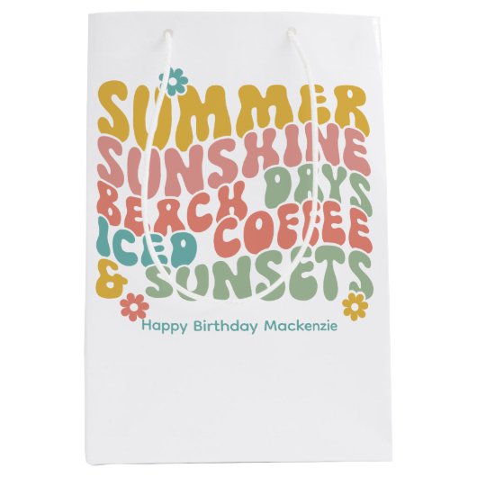 Retro Groovy Zomer Roze Monogram Naam Medium Cadeauzakje (Voorkant)