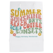 Retro Groovy Zomer Roze Monogram Naam Medium Cadeauzakje (Achterkant)