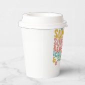 Retro Groovy Zomer Roze Monogram Naam Papieren Bekers (Rechts)