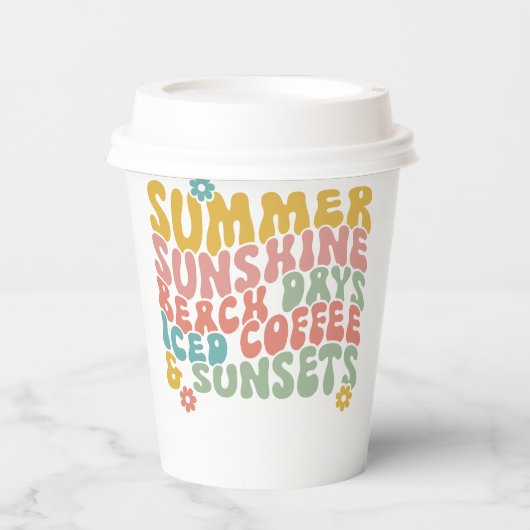 Retro Groovy Zomer Roze Monogram Naam Papieren Bekers (Voorkant)