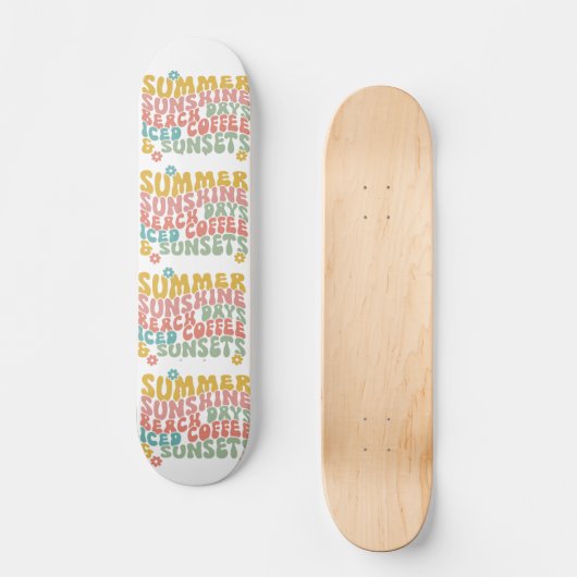 Retro Groovy Zomer Roze Monogram Naam Persoonlijk Skateboard (Voorkant)