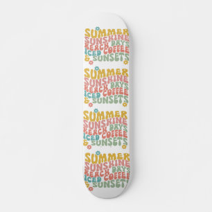 Retro Groovy Zomer Roze Monogram Naam Persoonlijk Skateboard