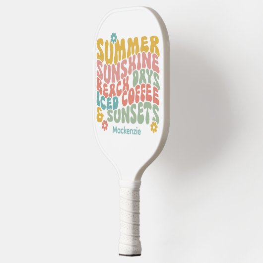 Retro Groovy Zomer Roze Monogram Naam Pickleball Paddle (Links)