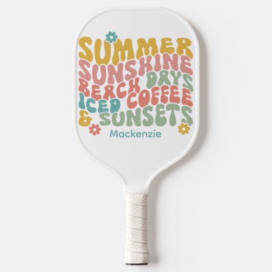 Retro Groovy Zomer Roze Monogram Naam Pickleball Paddle (Voorkant)