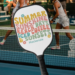 Retro Groovy Zomer Roze Monogram Naam Pickleball Paddle