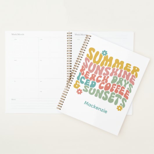 Retro Groovy Zomer Roze Monogram Naam Planner (Display)