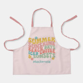 Retro Groovy Zomer Roze Monogram Naam Schort (Voorkant)