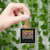 Retro Groovy Zomer Roze Monogram Naam Sleutelhanger (Hand)