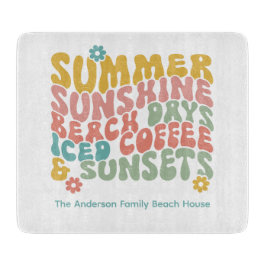 Retro Groovy Zomer Roze Monogram Naam Snijplank