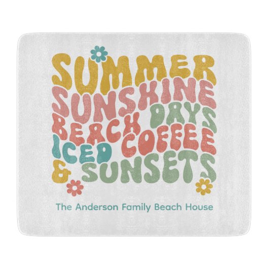 Retro Groovy Zomer Roze Monogram Naam Snijplank (Voorkant)