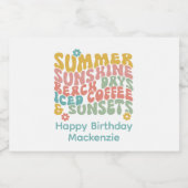 Retro Groovy Zomer Roze Monogram Naam Sparkling Wijnetiket (Enkel label)