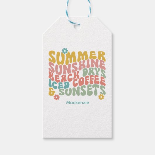 Retro Groovy Zomer Roze Monogram Naam Tag Cadeaulabel (Voorkant)