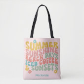 Retro Groovy Zomer Roze Monogram Naam Tote Bag (Voorkant)