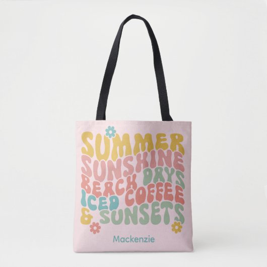 Retro Groovy Zomer Roze Monogram Naam Tote Bag (Voorkant)