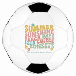 Retro Groovy Zomer Roze Monogram Naam Voetbal
