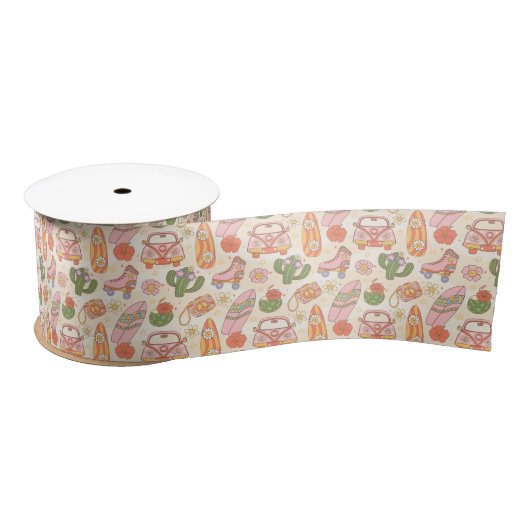 Retro Groovy Zomervibes Satijnen Lint (Spoel)