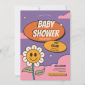 Retro Groovy Zonnebloem Baby shower Uitnodiging (Voorkant)