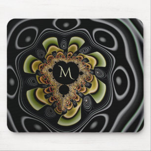 Retro Groovy Zonnebloem Fractale Abstracte Monogra Muismat