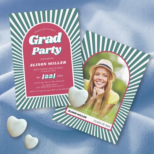 Retro groovy zonnestralen 70s blauwgroen, magenta  kaart