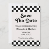 Retro Groovy zwart-wit geruit Save The Date (Voorkant)