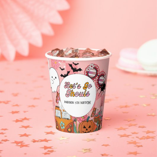Retro Grooy Laten we gaan ghoul Halloween Verjaard Papieren Bekers (Insitu)