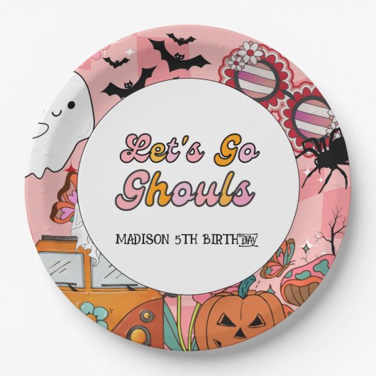 Retro Grooy Laten we gaan ghoul Halloween Verjaard Papieren Bordje (Voorkant)