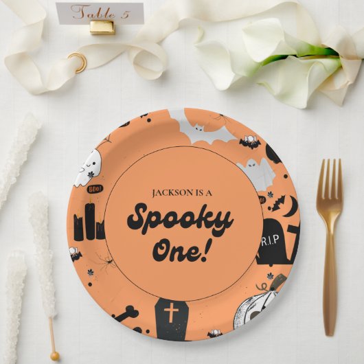 Retro Grooy Spooky One Halloween Eerste Verjaardag Papieren Bordje (Huwelijk)