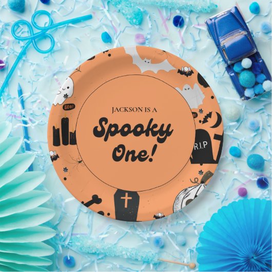 Retro Grooy Spooky One Halloween Eerste Verjaardag Papieren Bordje