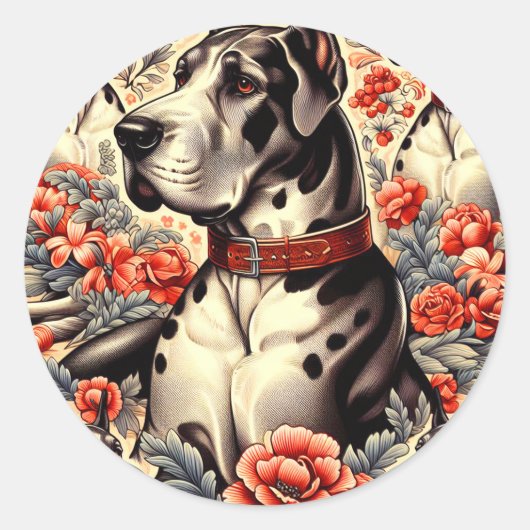 Retro Grote Deen Illustratie Ronde Sticker (Voorkant)