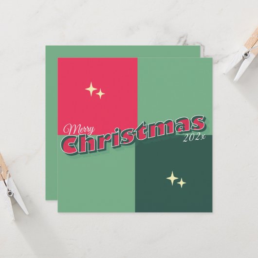 Retro Grote letter Kerstkaart Kaart (Voorkant / Achterkant in situ)