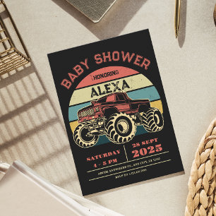 Retro grote vrachtwagen Baby shower Kaart
