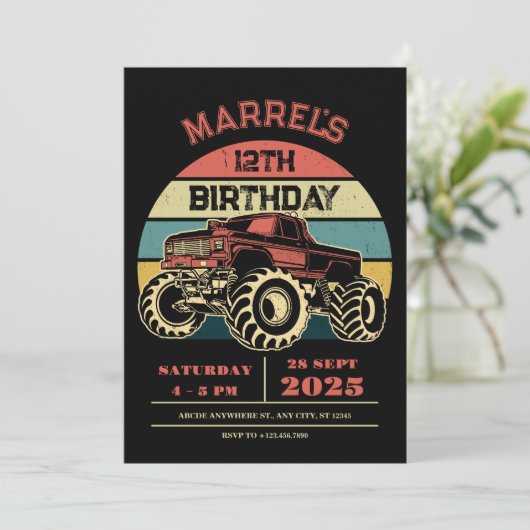 Retro grote vrachtwagen verjaardag kaart (Staand voorkant)