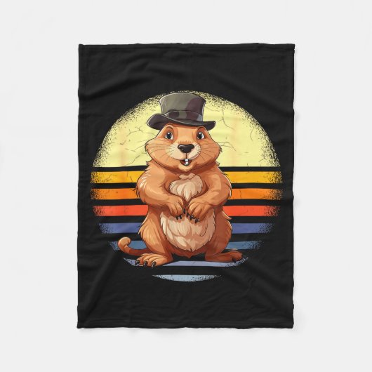 Retro Groundhog Woodchuck Animal Lover Funny Groun Fleece Deken (Voorkant)