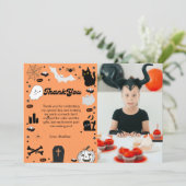 Retro grovvy Halloween verjaardag dank u kaart (Staand voorkant)