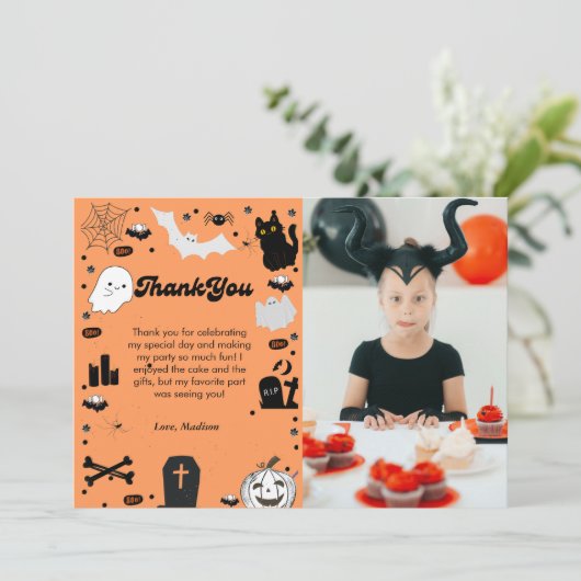 Retro grovvy Halloween verjaardag dank u kaart (Staand voorkant)