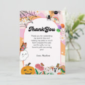 Retro grovvy Halloween verjaardag dank u kaart (Staand voorkant)