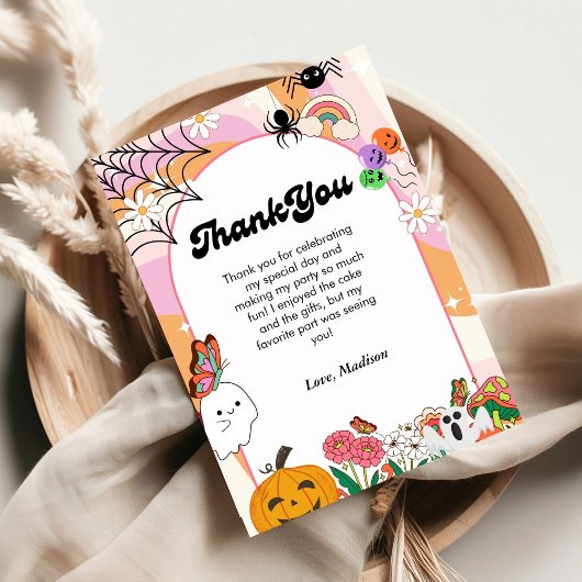 Retro grovvy Halloween verjaardag dank u kaart